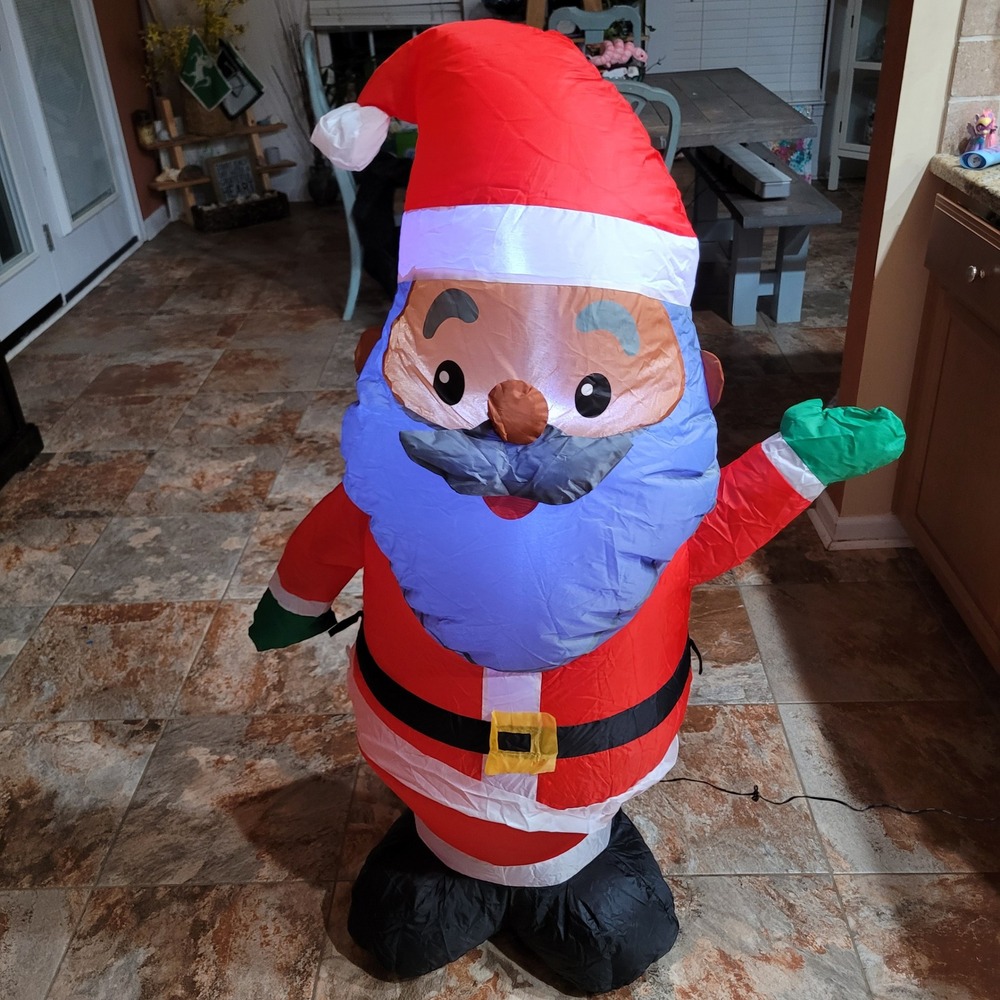Gemmy Airblown Inflatable African American Santa‎ Claus LED Lights 4 ft Tall new